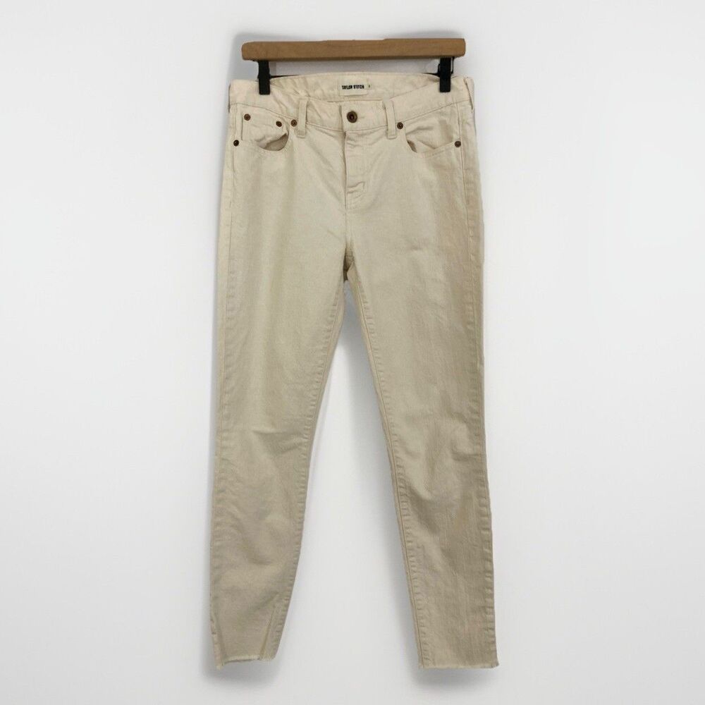 Taylor Stitch Jeans Womens 29 Cream Skinny Raw Hem Ankle 5 Pocket USA Made